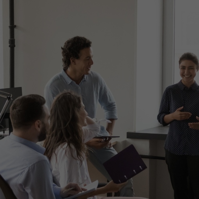 People at office talking